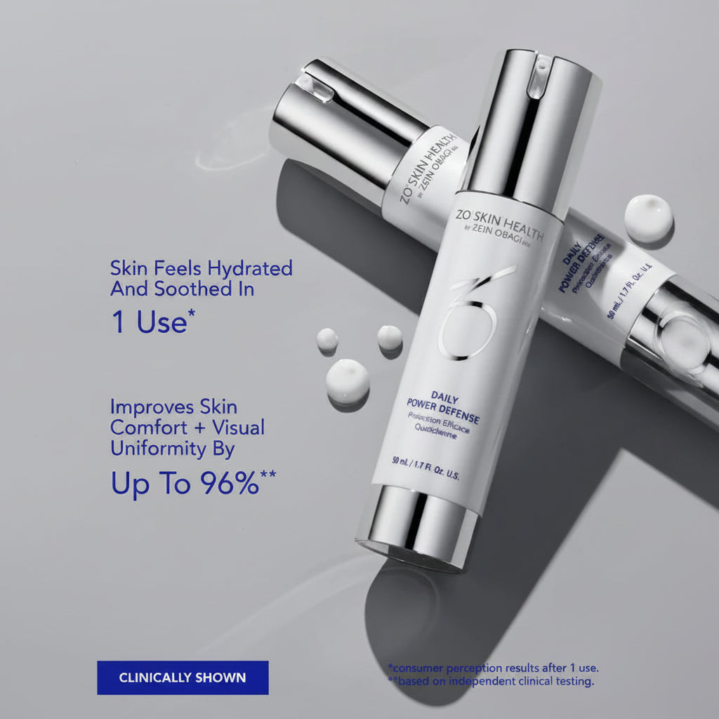 Two skincare bottles with text on a gray background